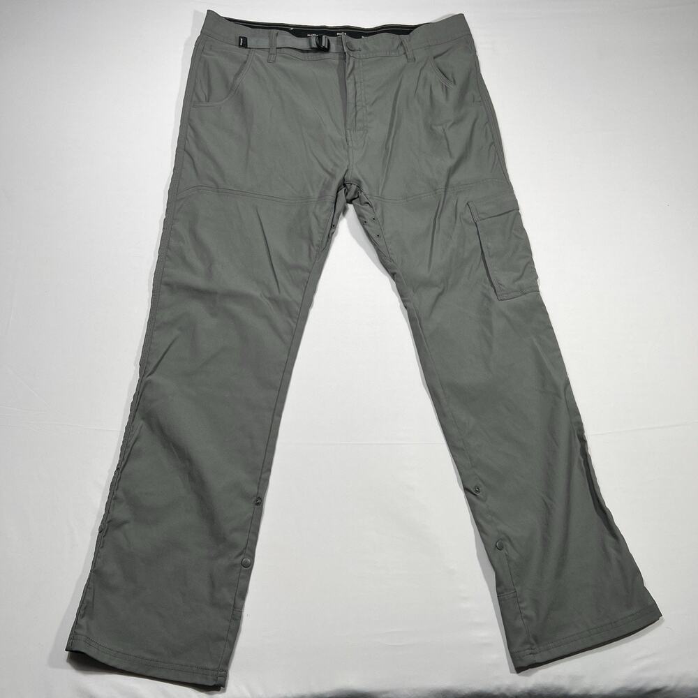 Prana Zion Pants Gray Roll Up Convertible Cargo Belted Stretch Mens Sz 36x32
